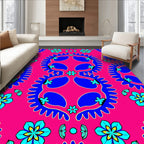 Vibrant Pink Blue Floral MedallionRug Rug