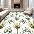 Green Gold Stylized Floral Fan Rug