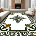 Elegant Black Gold Floral Medallion Border Rug
