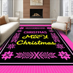 Bright Pink Snowflake Border Christmas Rug