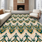 Emerald Gold And Cream Ornamental Chevron Rug