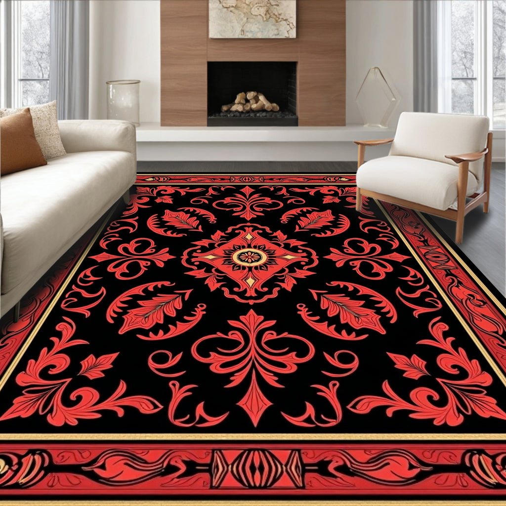 Vibrant Red Floral Medallion Centerpiece Rug