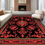 Vibrant Red Floral Medallion Centerpiece Rug