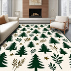 Forest Green Trees Branch Stars Ivory Rug