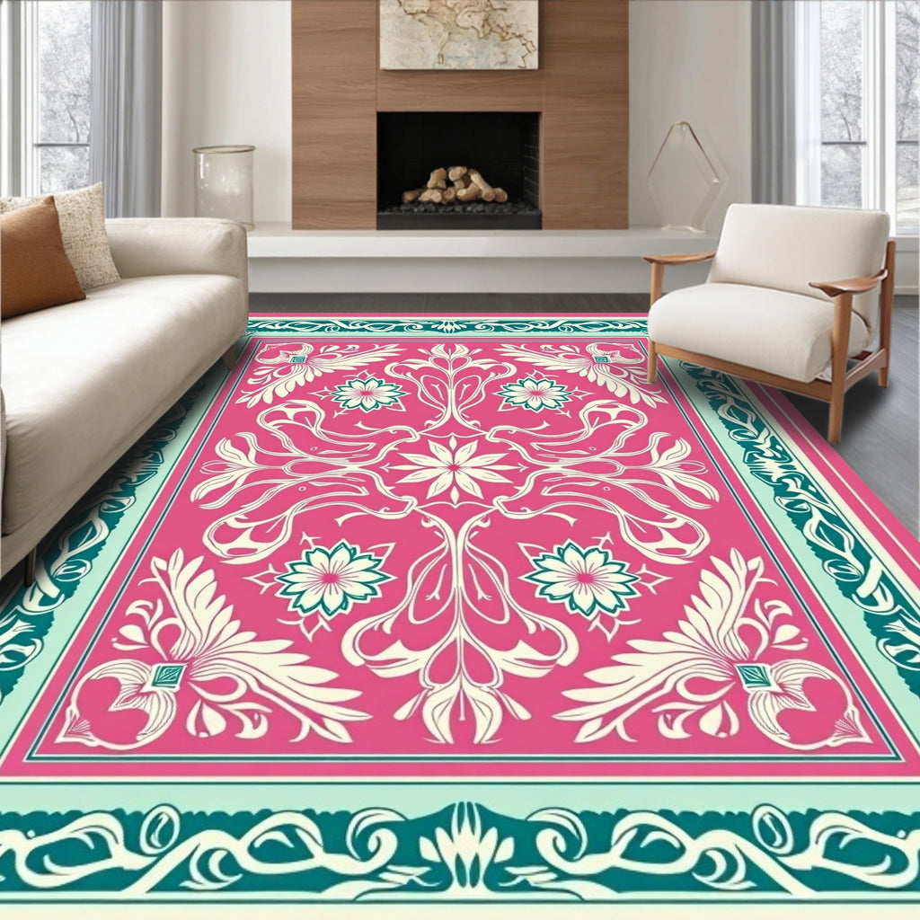 Vibrant Pink Floral Art Nouveau Rug