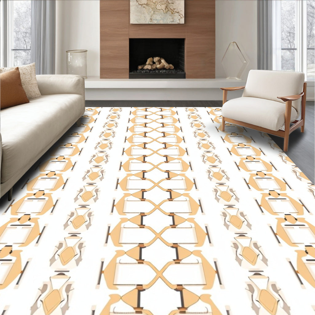Cream and Brown Abstract Lattice Rug