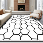 Black Hexagon Geometric Overlay Rug