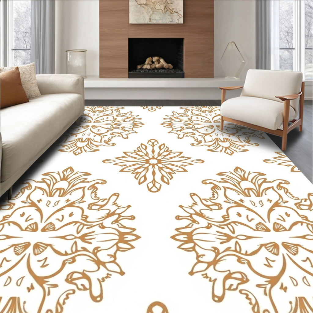 Golden Rococo Scroll Medallion Repeat Rug