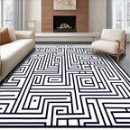 Modern Black White Geometric Maze Rug