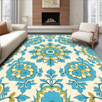Aqua Yellow Floral Medallion Rug