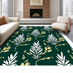 Green Gold White Floral Branch Rug