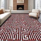 Bold Red White Squared Maze Rug