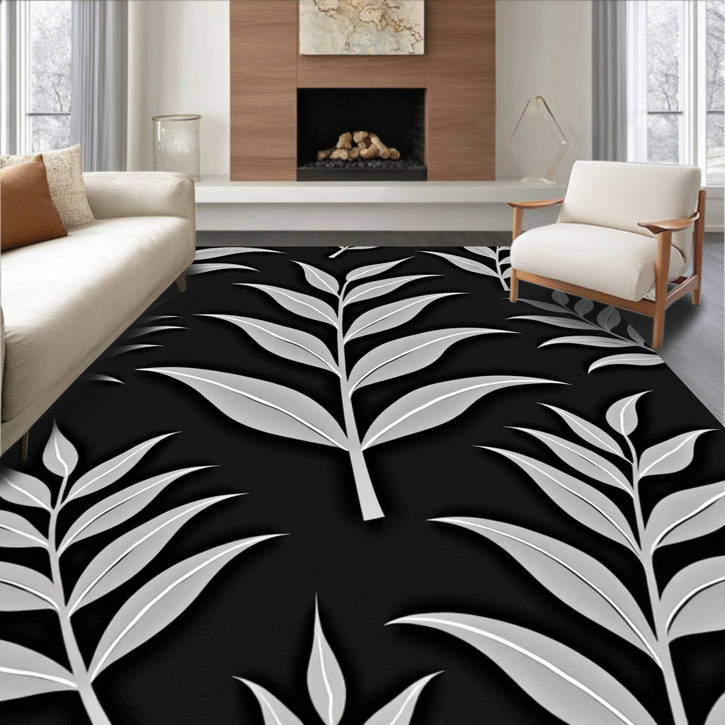 Monochromatic Gray Leafy Branches Rug