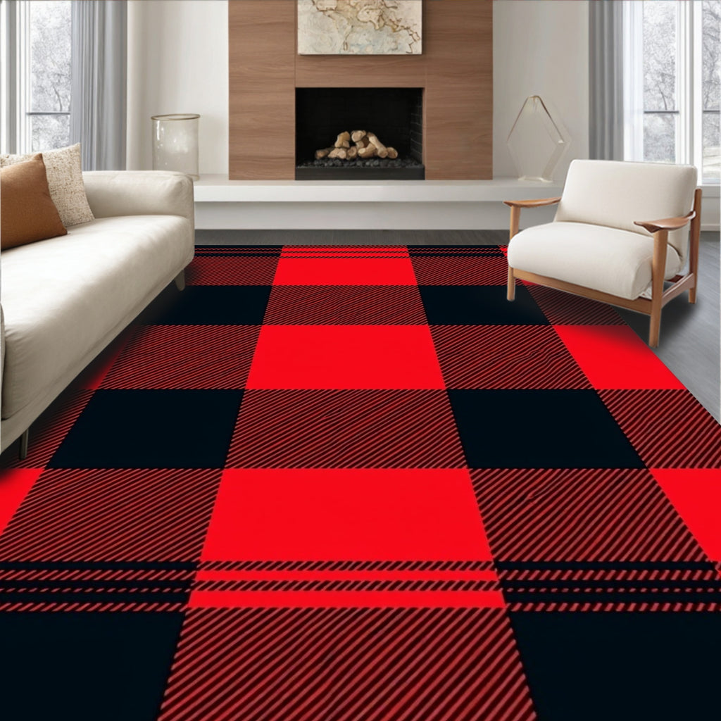 Bold Red Black Buffalo Checkered Rug