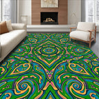 Vibrant Emerald Teal Psychedelic Swirl Rug