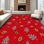 Crimson Red Illustrated Botanical Garden Rug