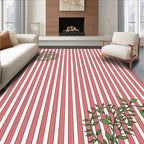 Whimsical Red Stripe Green Vine Rug