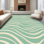 Teal Cream Organic Wavy Lines Rug