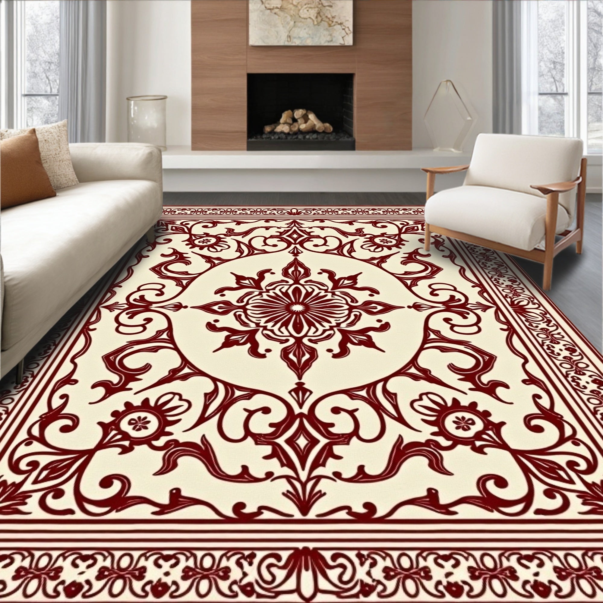 Crimson Medallion Floral Border Rug