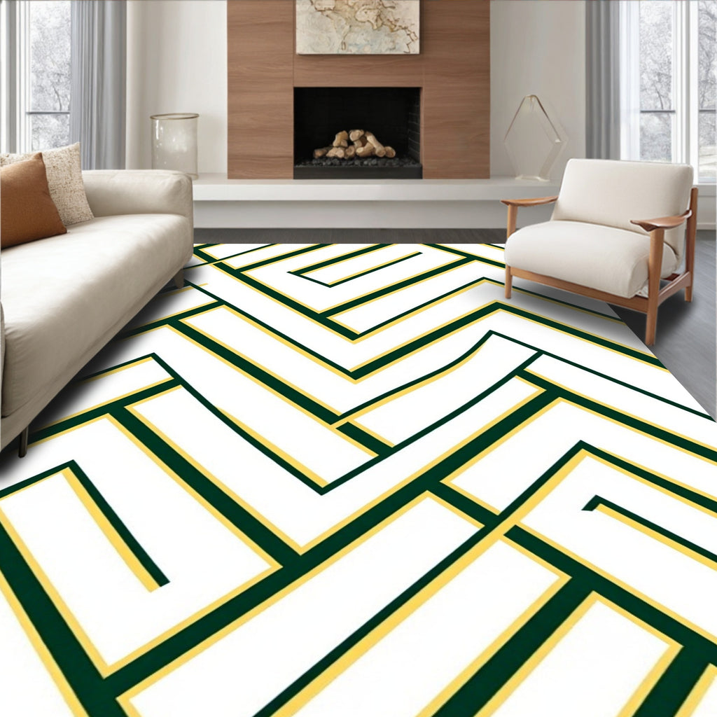 Modern Green and Yellow Geometric Weave Rug