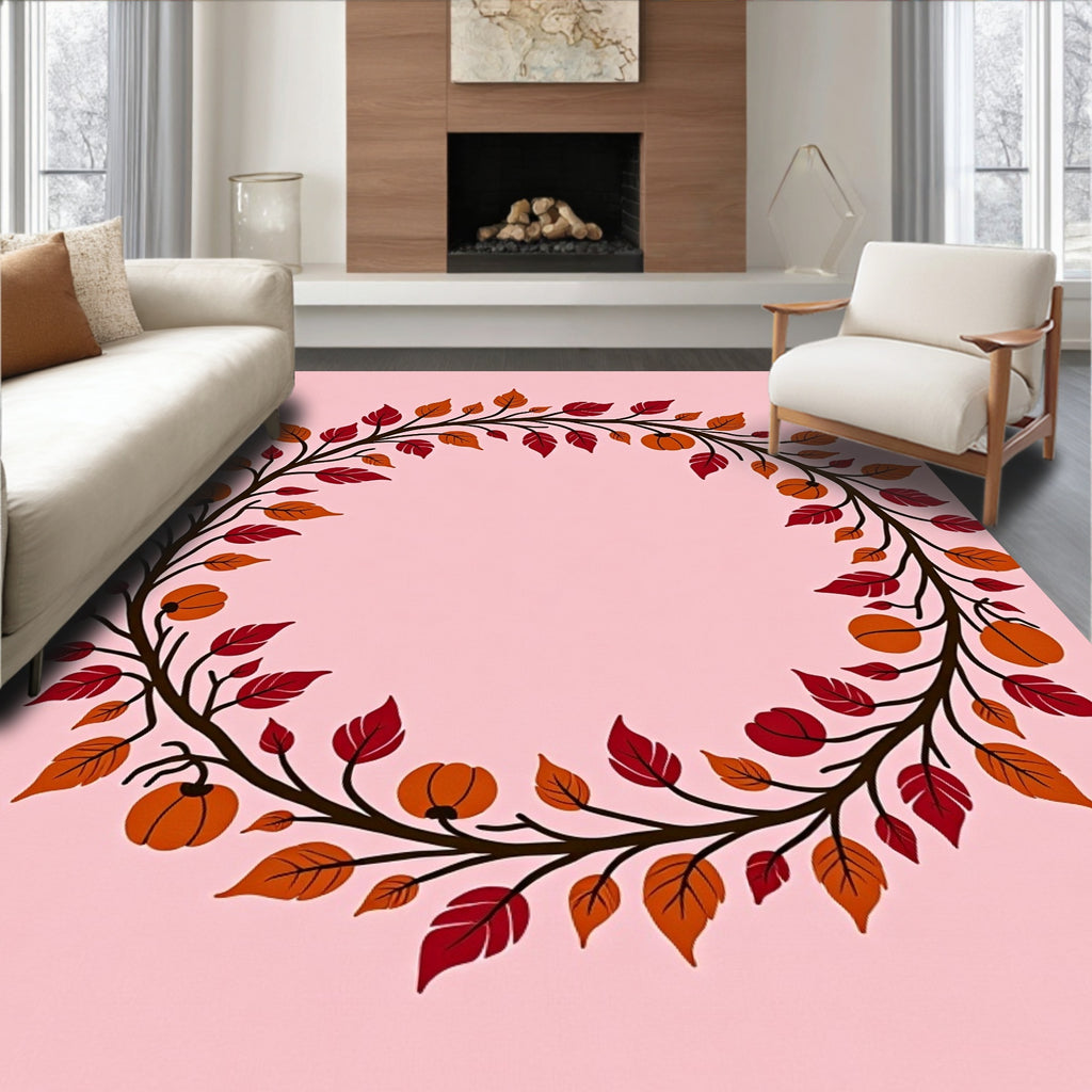 Autumn Pumpkin Leaf Wreath Rug