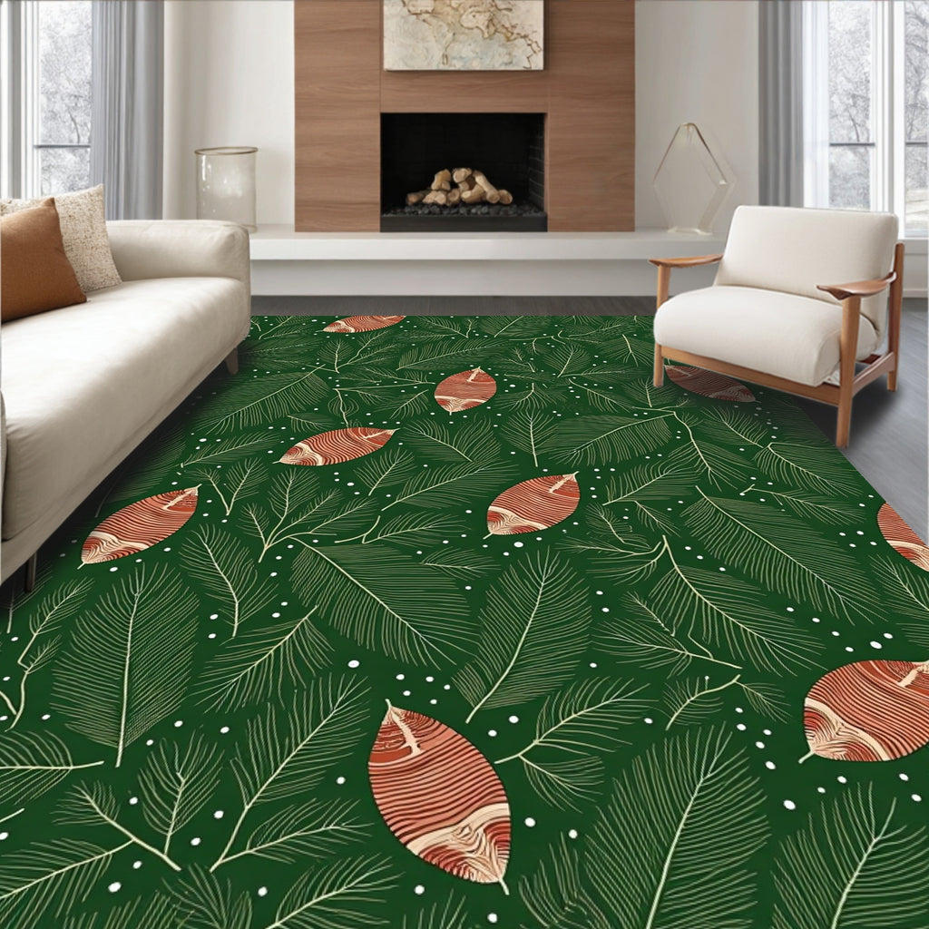 Jungle Green Leafy Botanical Background Rug