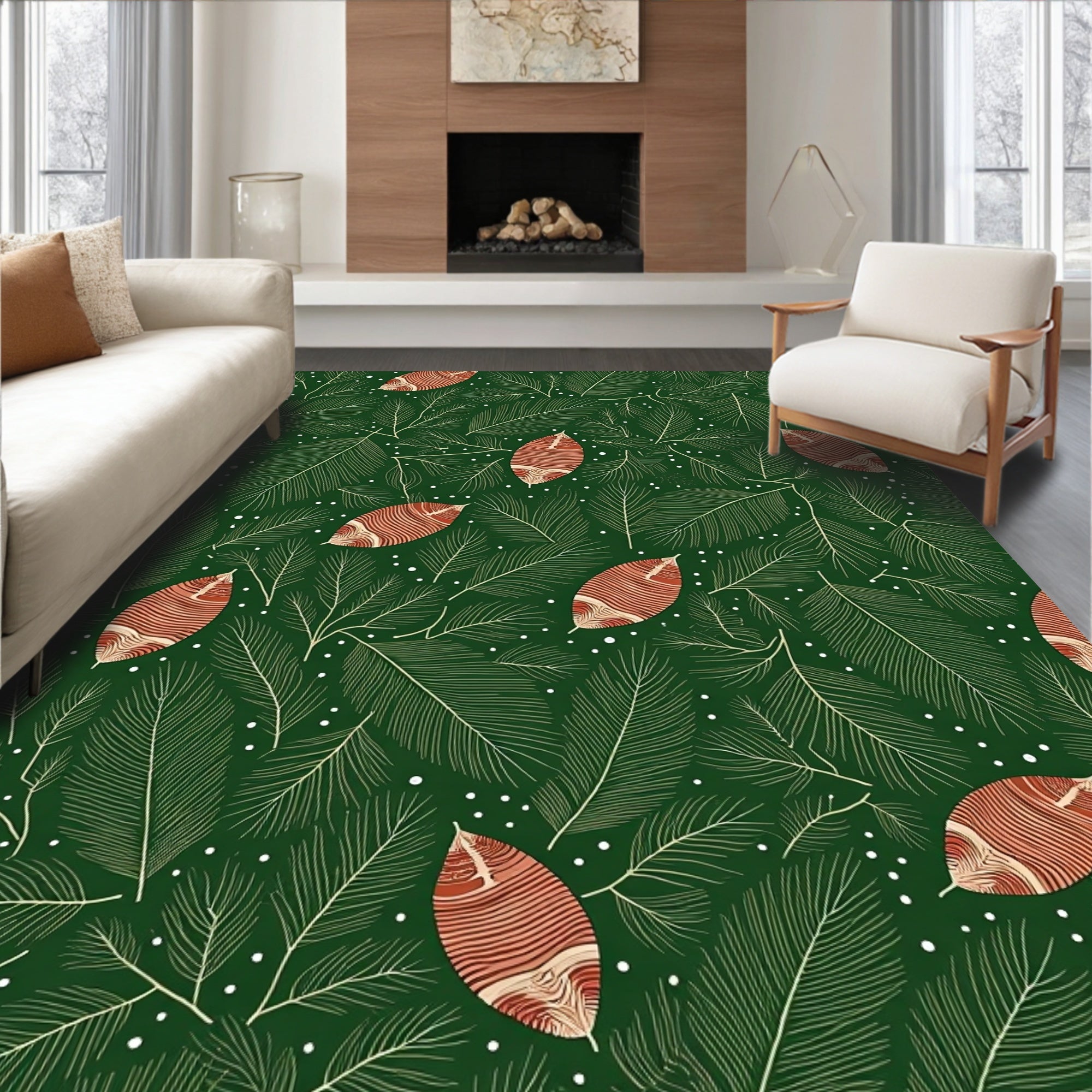 Jungle Green Leafy Botanical Background Rug