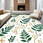 Emerald Fern Swirls On White Rug