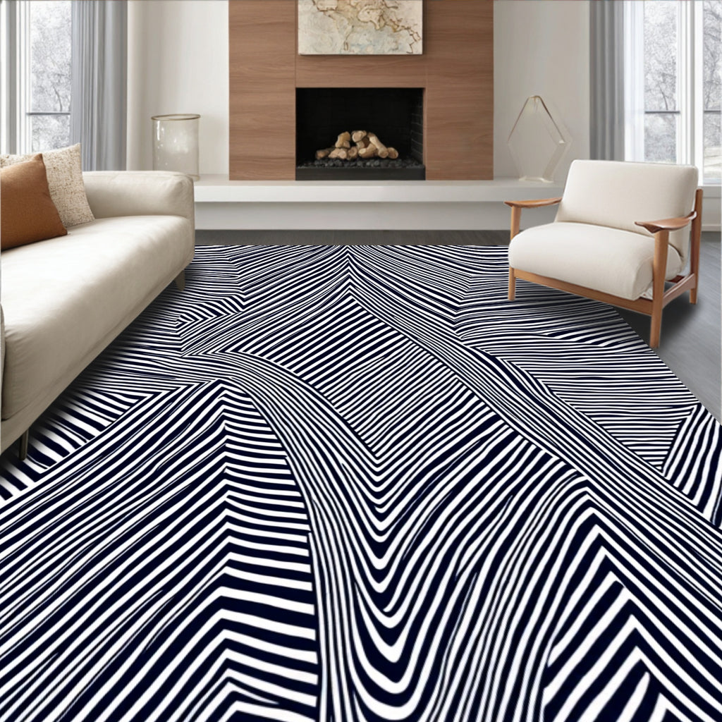 Bold Black White Optical Illusion Rug