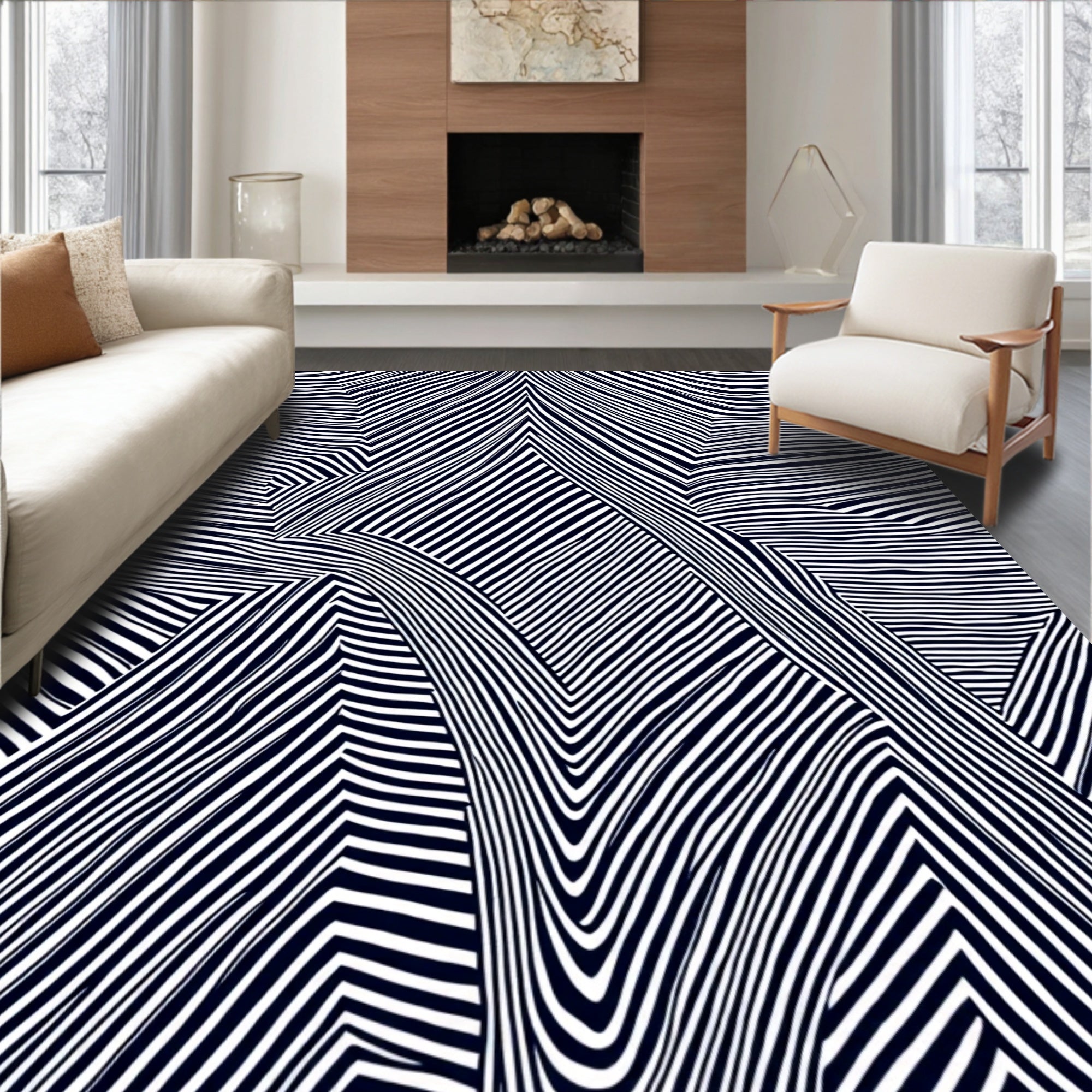 Bold Black White Optical Illusion Rug