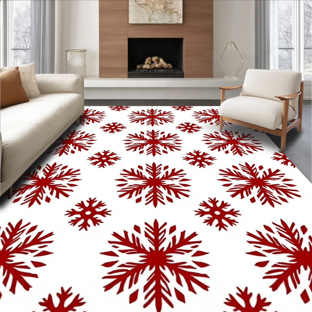 Crimson Snowflake Winter Arrangement Rug