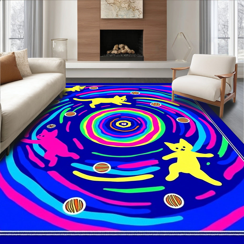 Vibrant Neon Cat Starry Swirl Rug