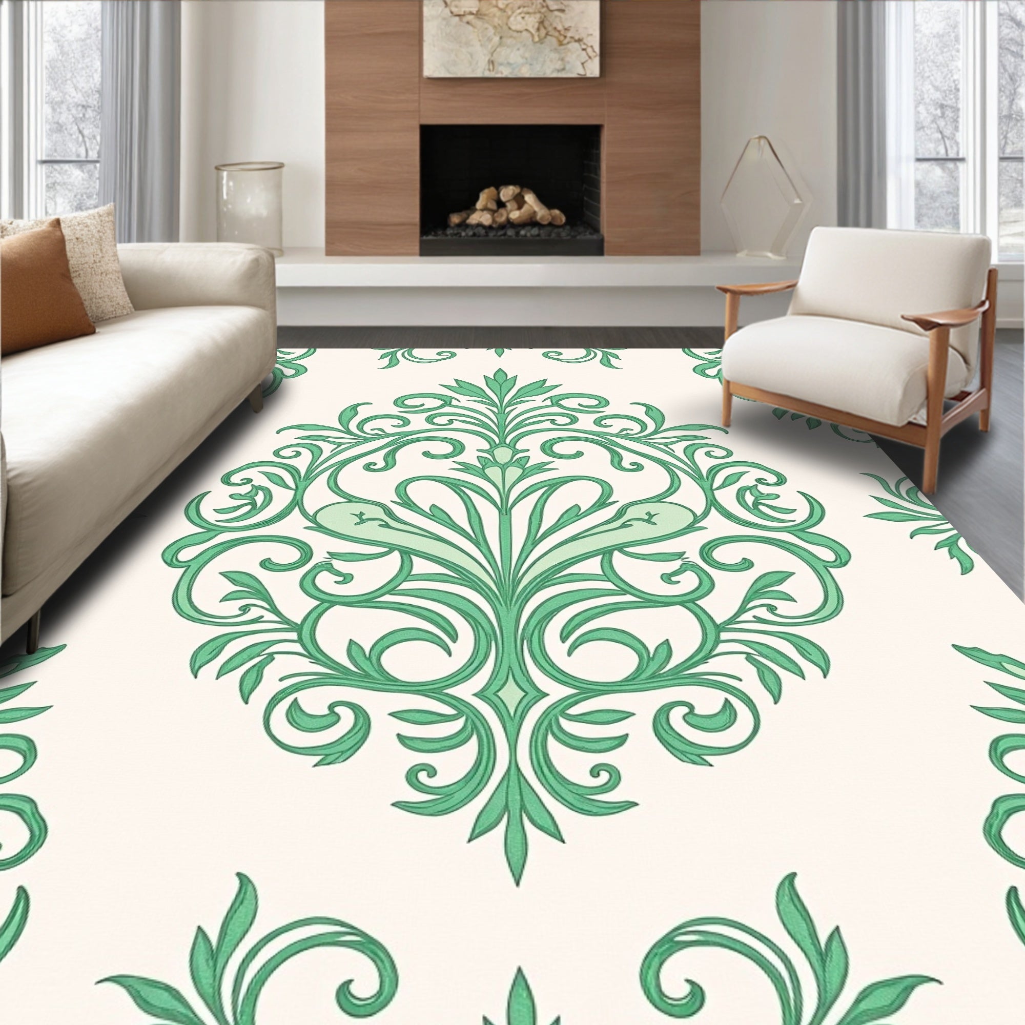 Elegant Green Floral Medallion Rug