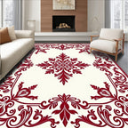 Deep Red Floral Medallion Square Rug