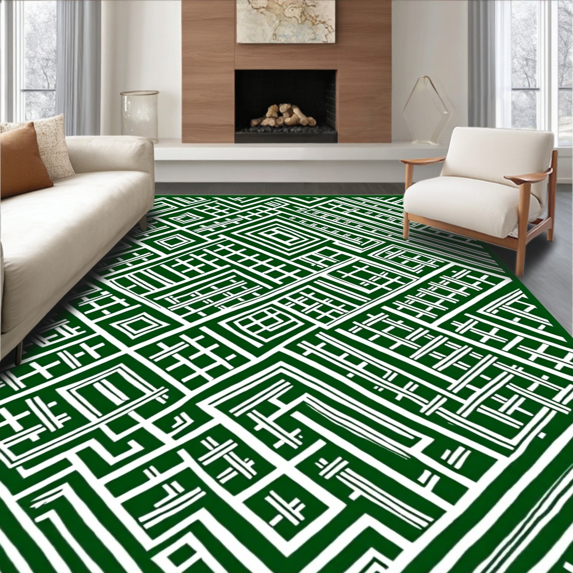 Emerald White Geometric Labyrinth Rug