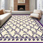 Elegant Ivory Lattice Purple Border Rug