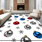 Festive Red Blue Silver Ornaments Snowflakes Rug