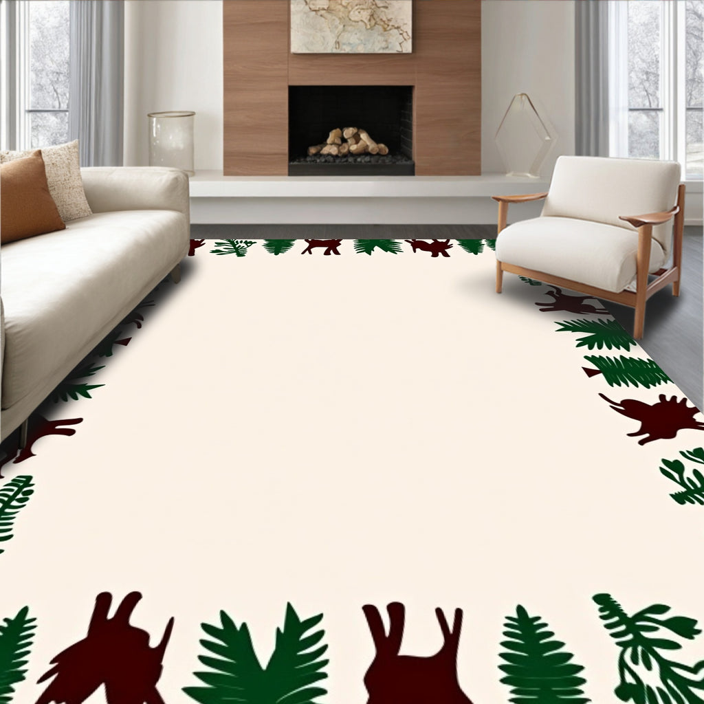 Deep Red Forest Animal Border Rug