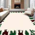 Deep Red Forest Animal Border Rug