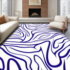 Deep Blue Wavy Stripe Abstract Rug