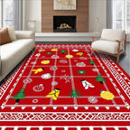 Crimson Red Christmas Ornaments Mittens Trees Rug