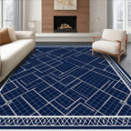 Modern Navy Blue Geometric Grid Layout Rug