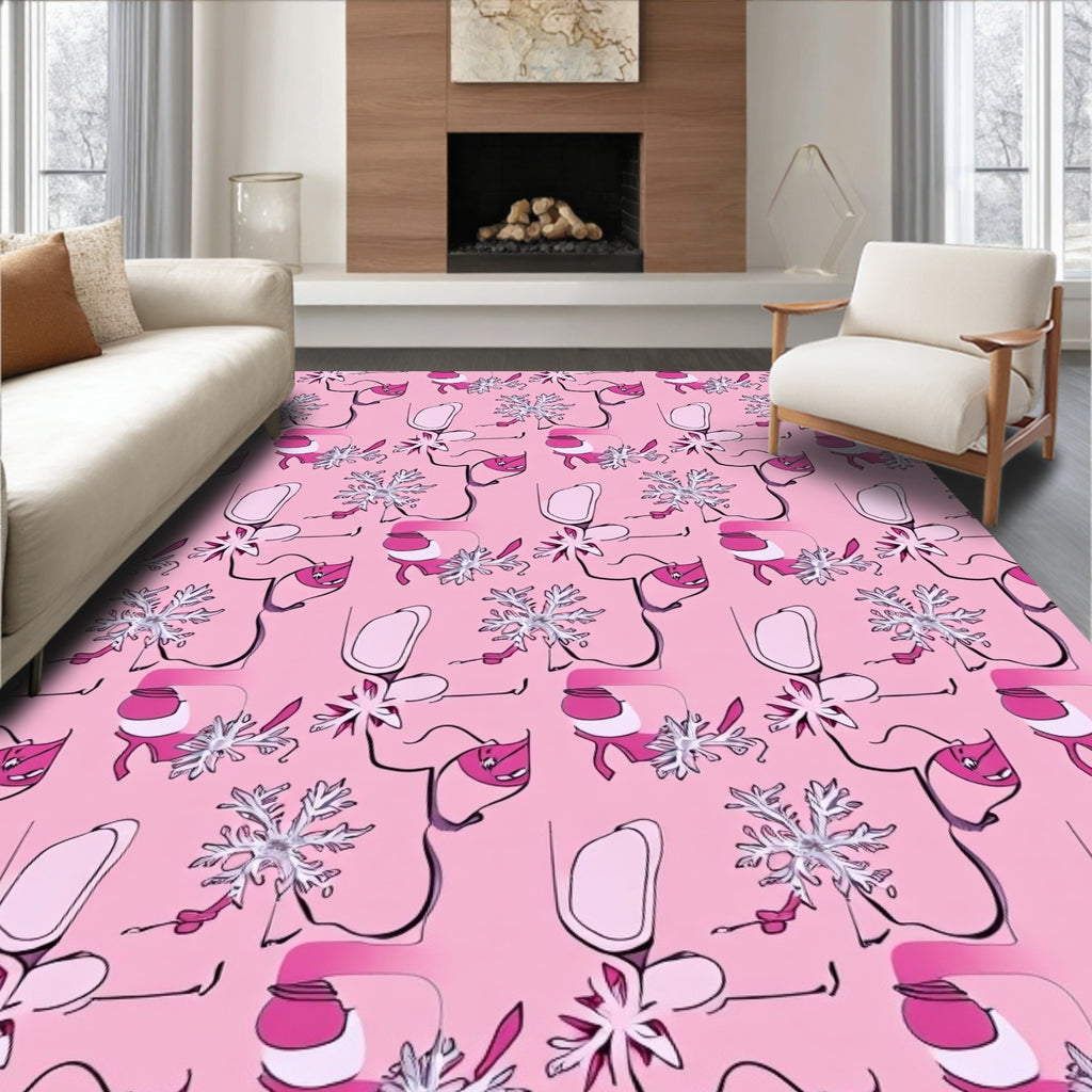 Pink Silver Whimsical Snowflakes Rug