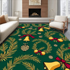 Green Gold Christmas Wreath Bells Rug