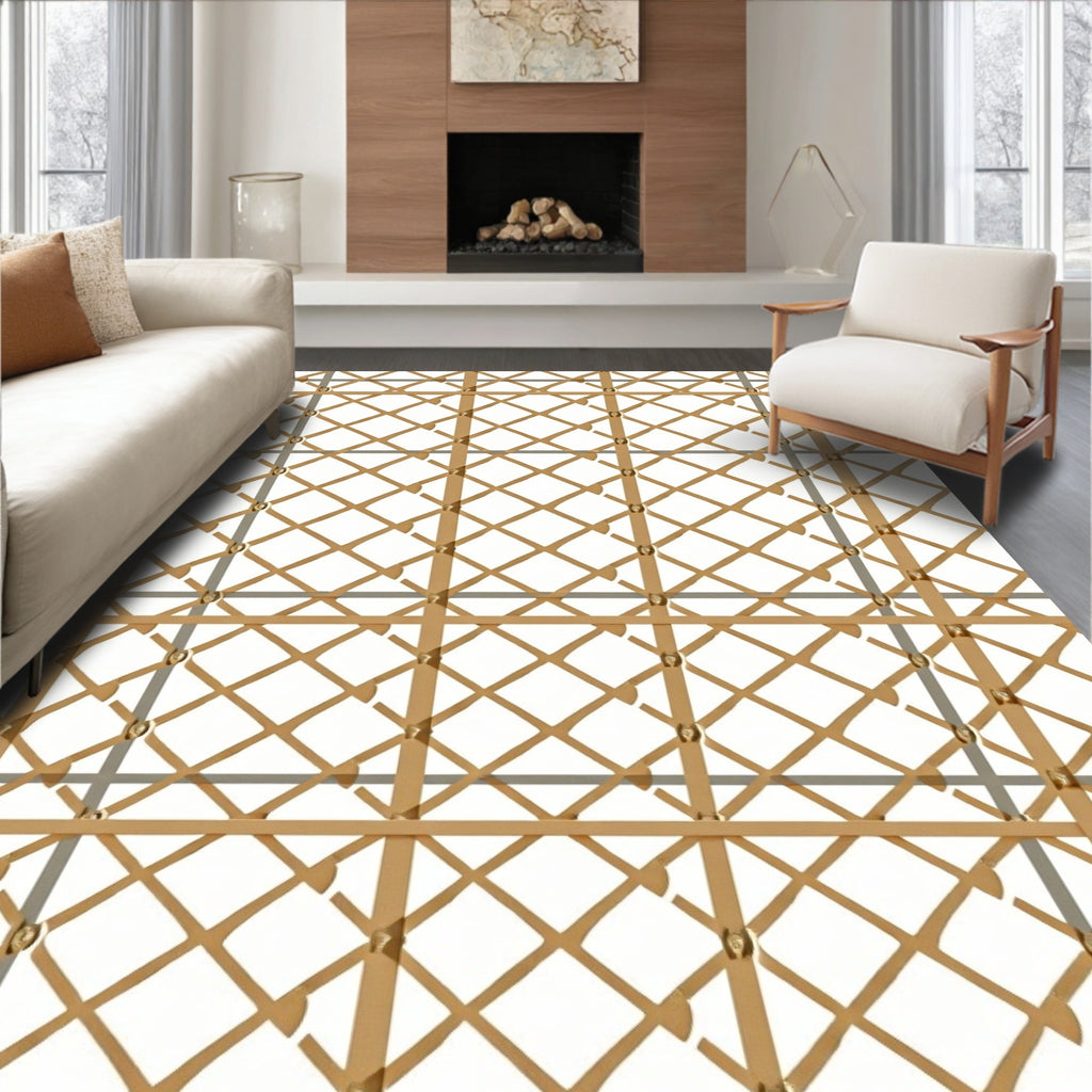 Golden Woven Lattice Diamond Rug