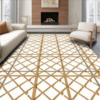 Golden Woven Lattice Diamond Rug