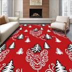 Red White Evergreen Forest Illustration Rug