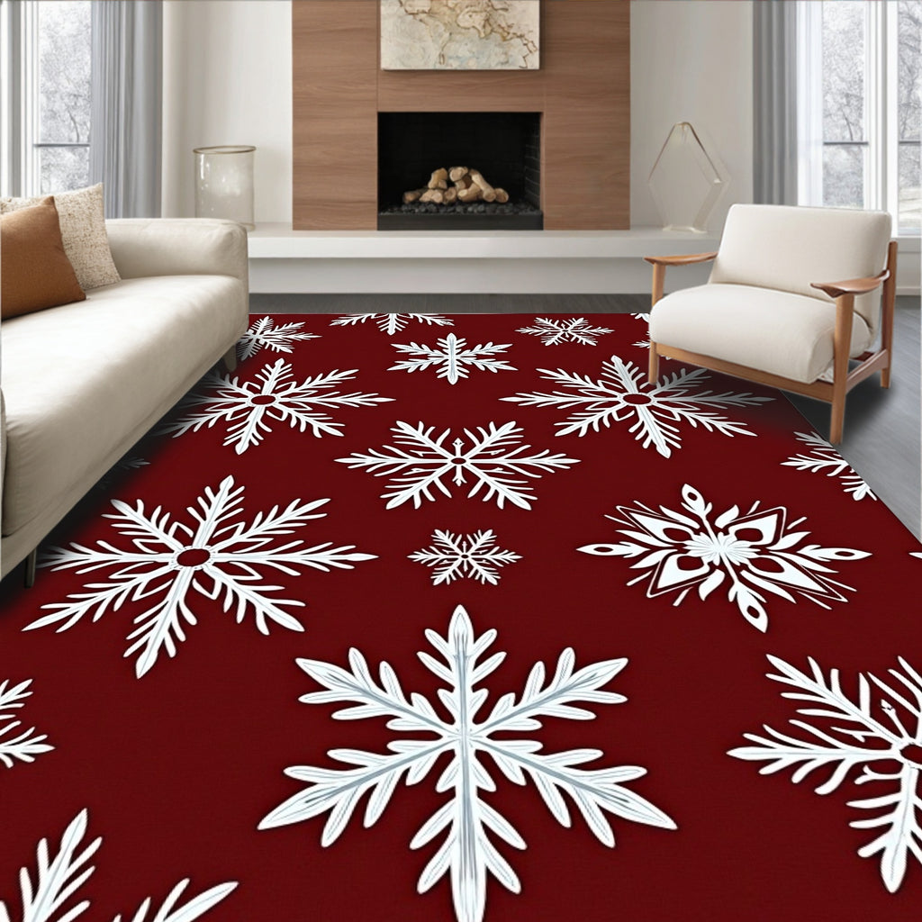 Crimson Snowflake Scatter Holiday Rug