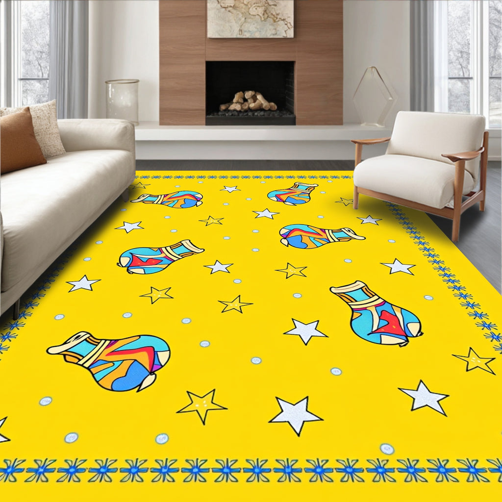 Bright Yellow Whimsical Star Jar Rug