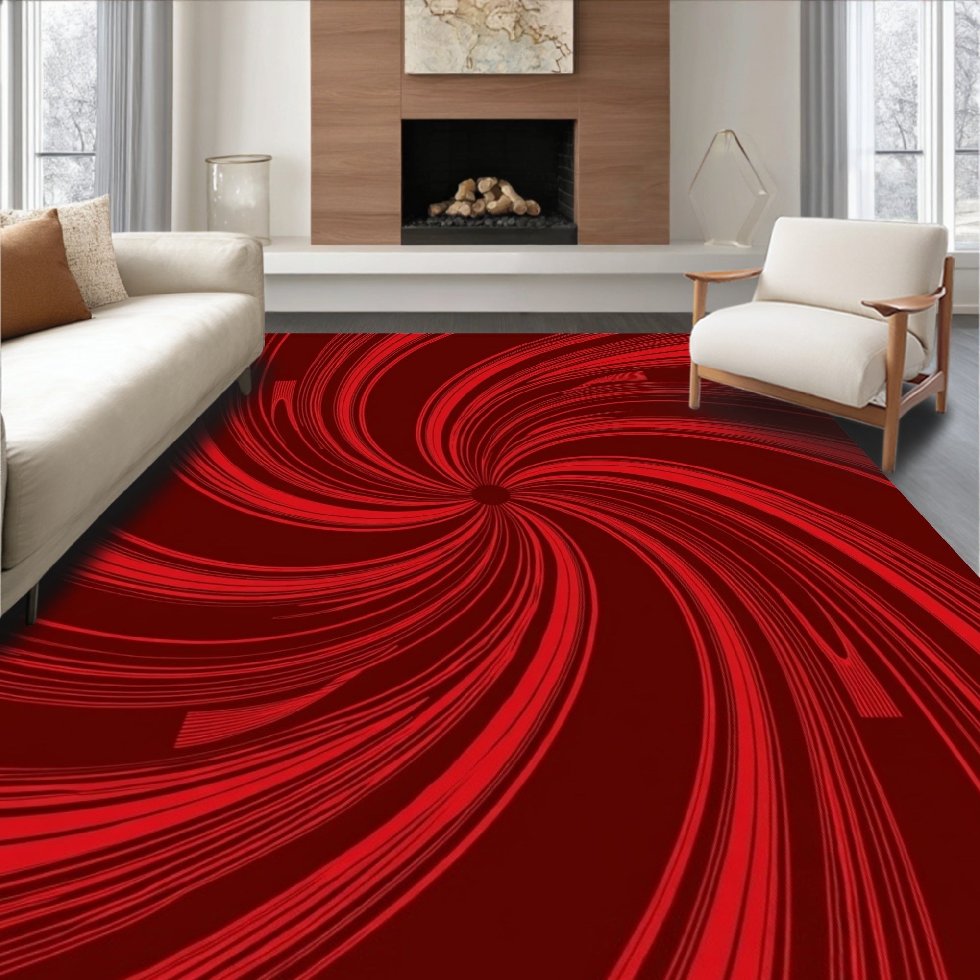 Crimson Red Swirl Kinetic Rug